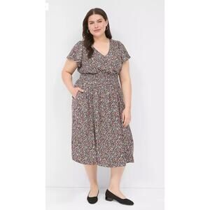 Lane Bryant Flutter-Floral-Sleeve Elastic-Waist Midi Dress Size 20